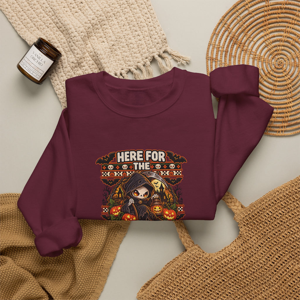 Here for the Boos Halloween Sweatshirt | Cute Grim Reaper Crewneck