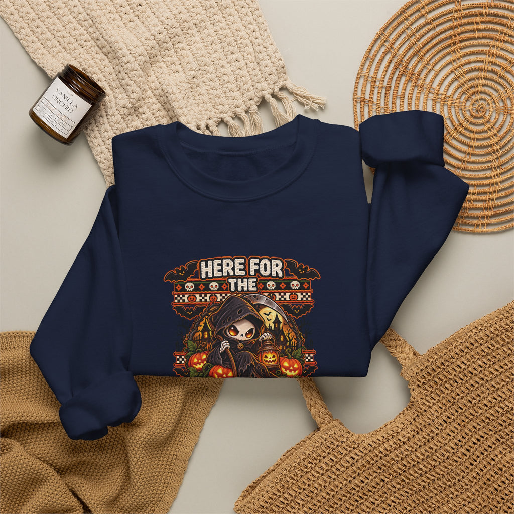 Here for the Boos Halloween Sweatshirt | Cute Grim Reaper Crewneck