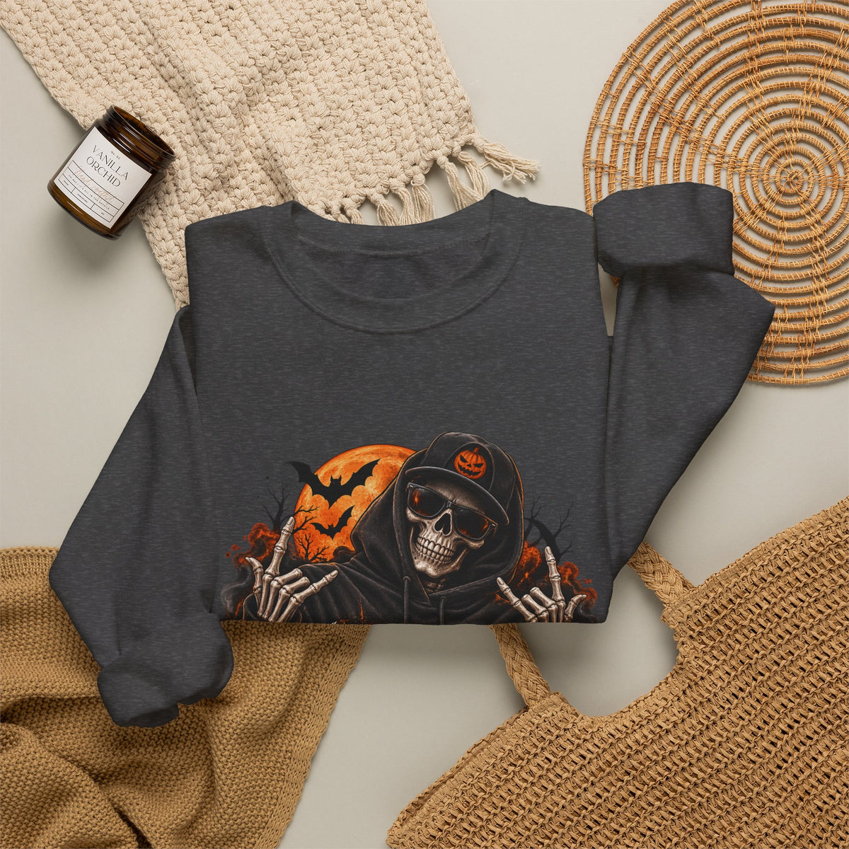 Men’s Spooky Season Halloween Sweatshirt | Skull Pumpkin Crewneck