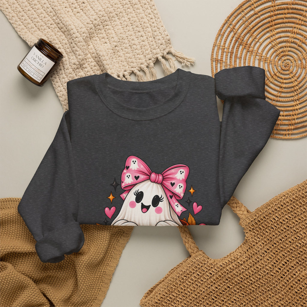 Ghost in a Pumpkin Halloween Sweatshirt | Pink Bow Crewneck