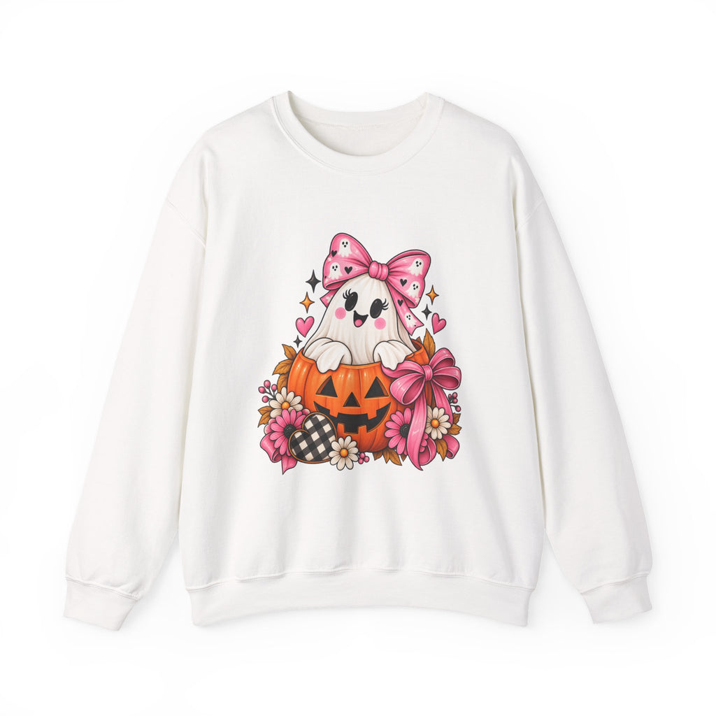 Ghost in a Pumpkin Halloween Sweatshirt | Pink Bow Crewneck