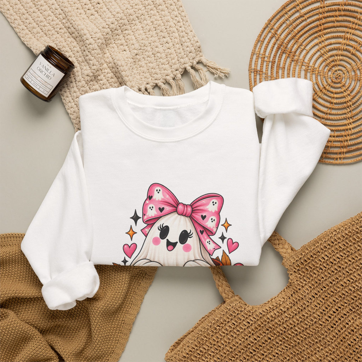 Ghost in a Pumpkin Halloween Sweatshirt | Pink Bow Crewneck