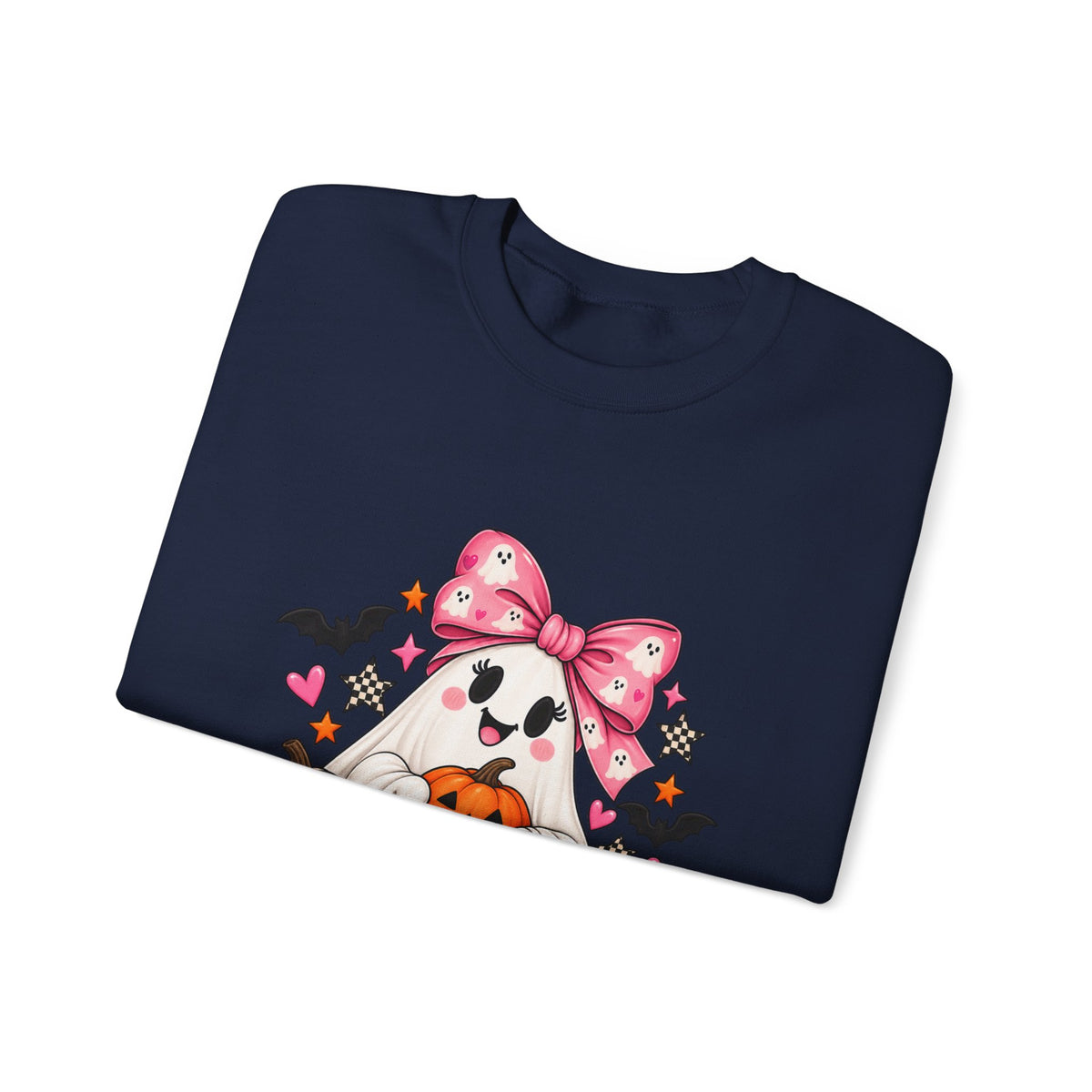 Cute Ghost Halloween Sweatshirt Pink Bow Pumpkin Crewneck