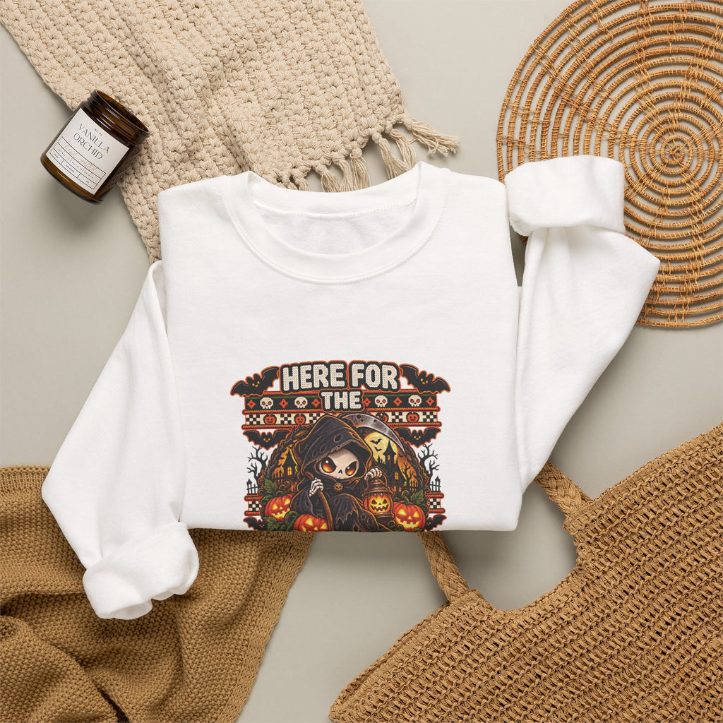 Here for the Boos Halloween Sweatshirt | Cute Grim Reaper Crewneck