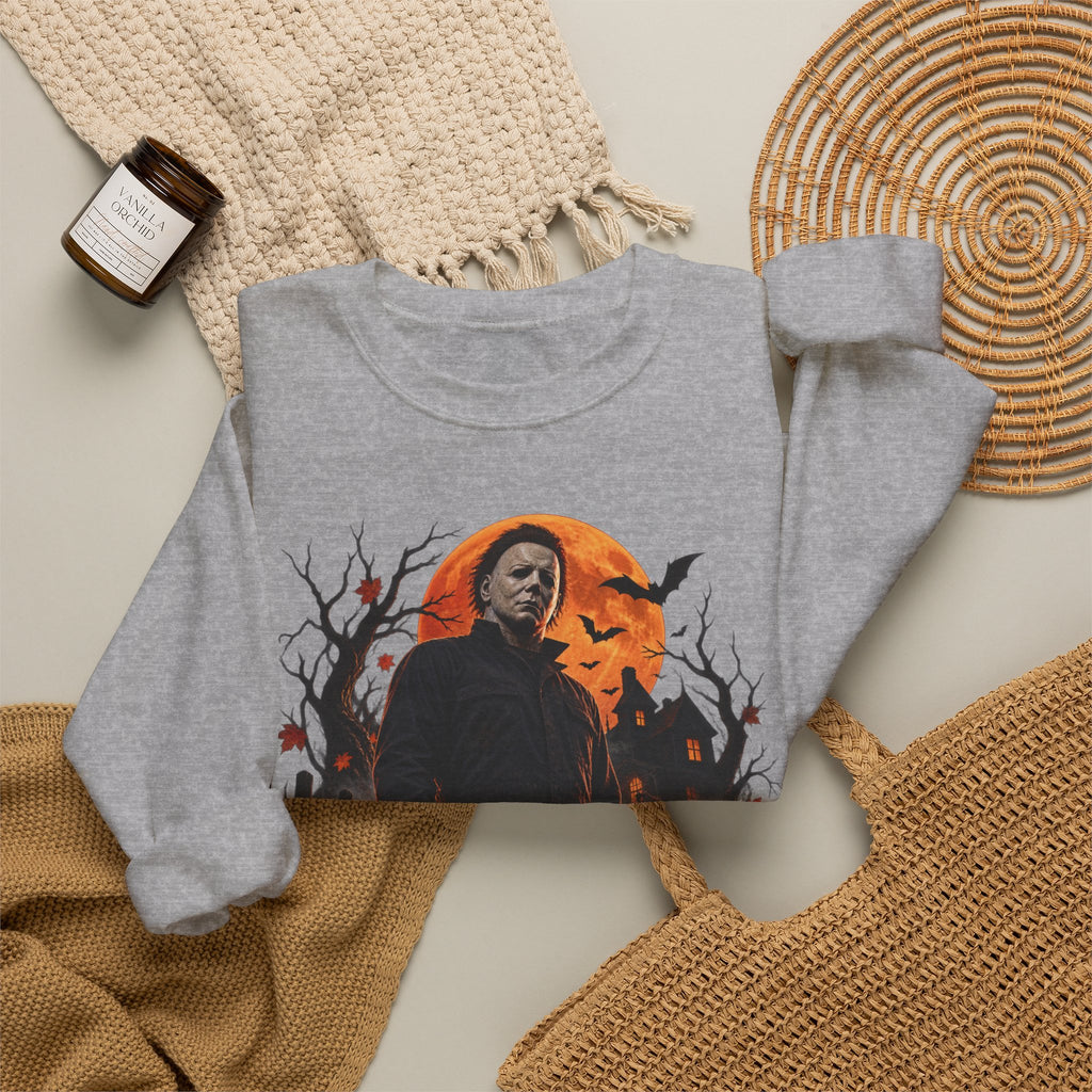 Vintage Horror Halloween Sweatshirt – Masked Slasher Pumpkin Night Crewneck