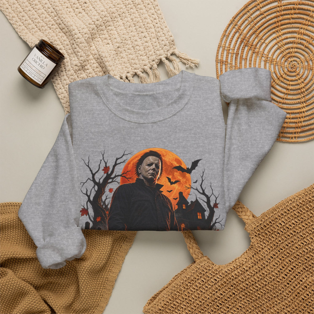 Vintage Horror Halloween Sweatshirt – Masked Slasher Pumpkin Night Crewneck