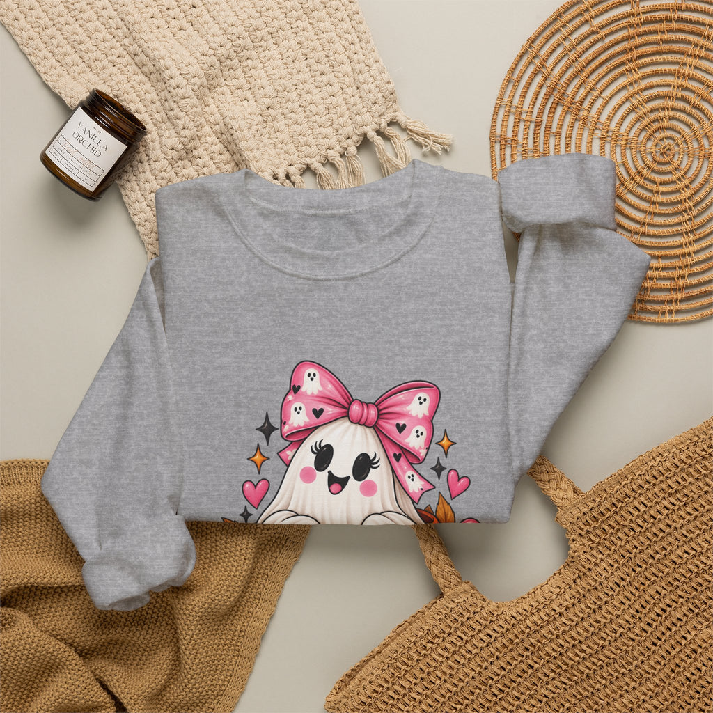 Ghost in a Pumpkin Halloween Sweatshirt | Pink Bow Crewneck