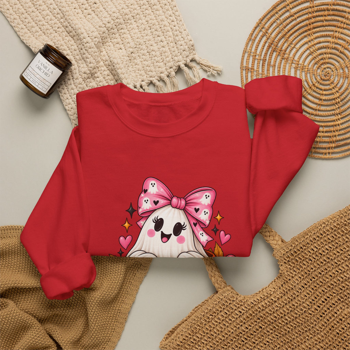Ghost in a Pumpkin Halloween Sweatshirt | Pink Bow Crewneck
