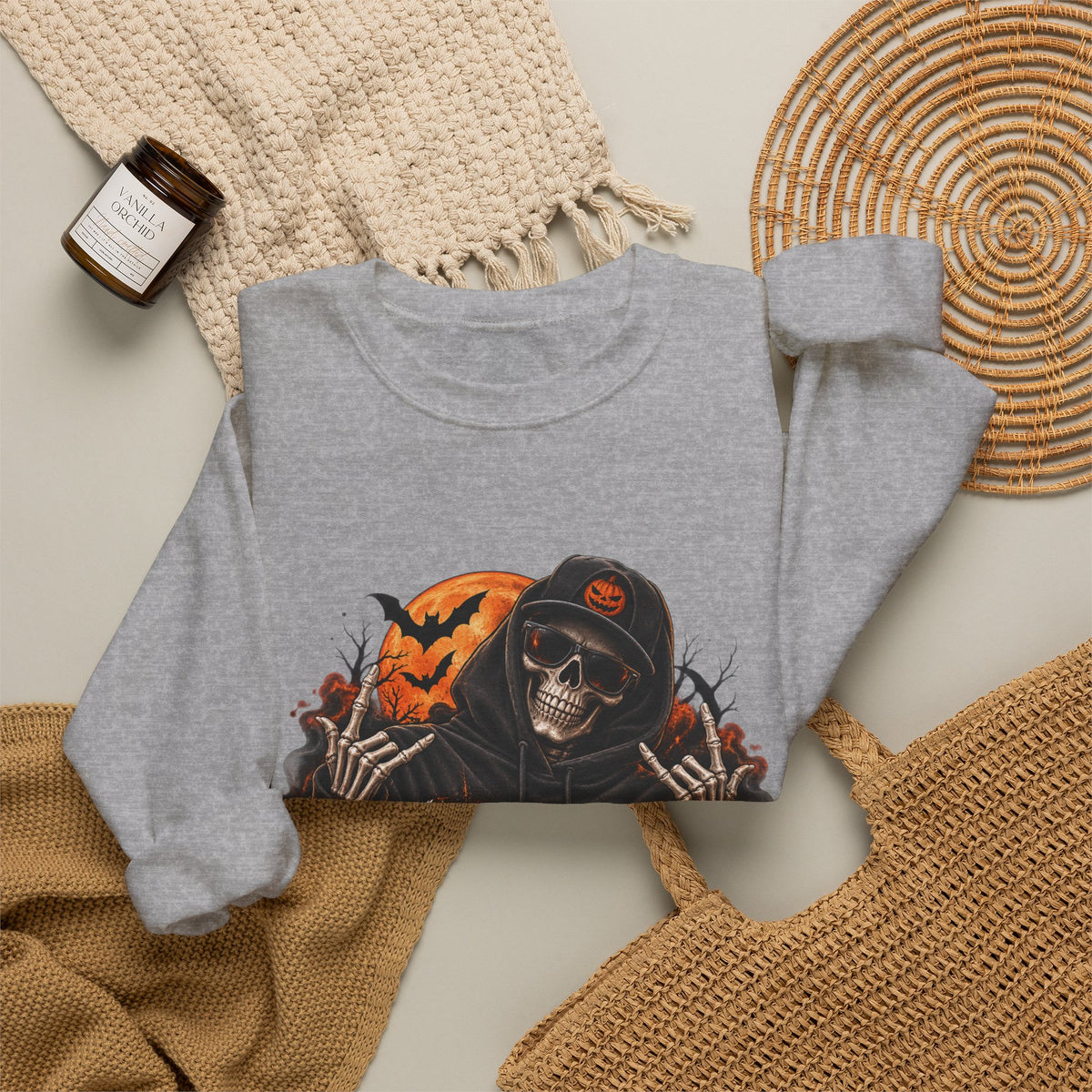 Men’s Spooky Season Halloween Sweatshirt | Skull Pumpkin Crewneck