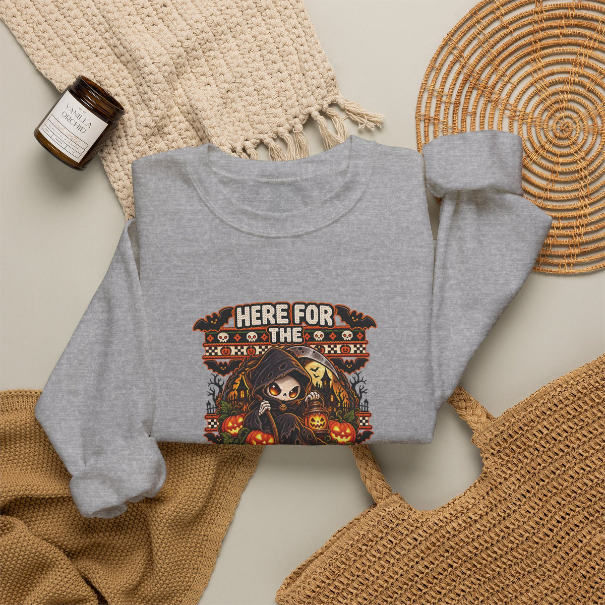 Here for the Boos Halloween Sweatshirt | Cute Grim Reaper Crewneck