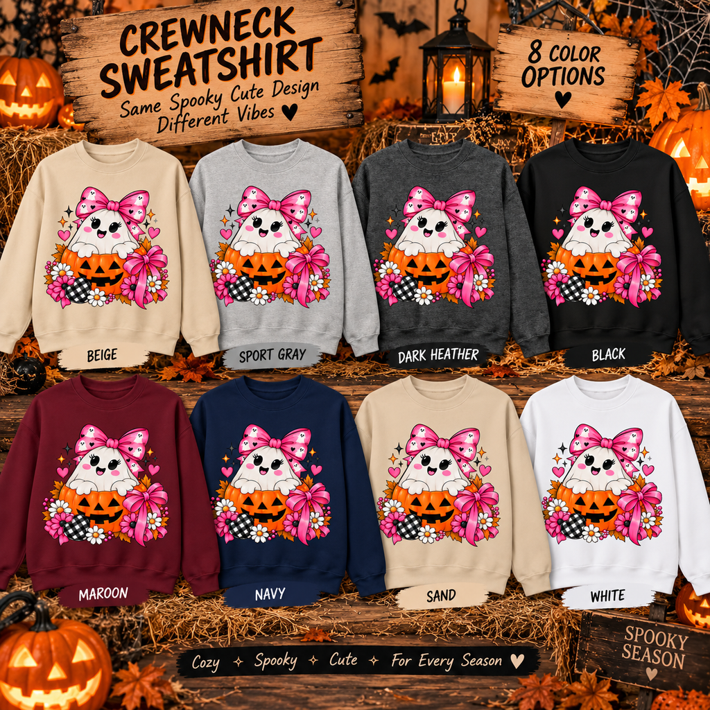 Ghost in a Pumpkin Halloween Sweatshirt | Pink Bow Crewneck