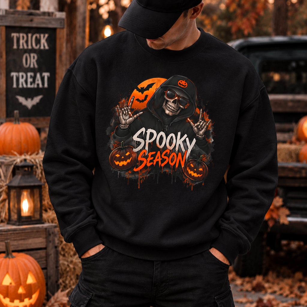 Men’s Spooky Season Halloween Sweatshirt | Skull Pumpkin Crewneck