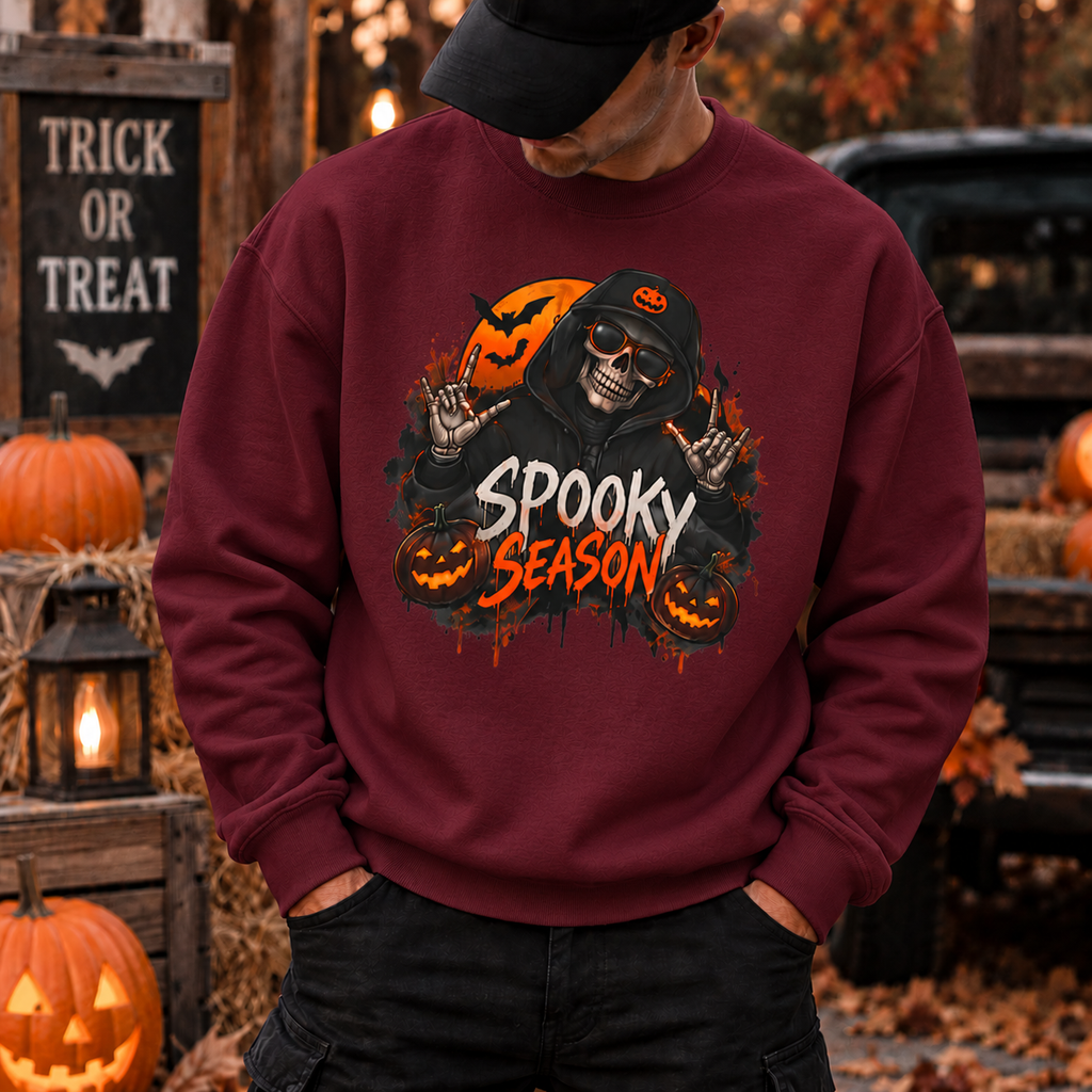 Men’s Spooky Season Halloween Sweatshirt | Skull Pumpkin Crewneck