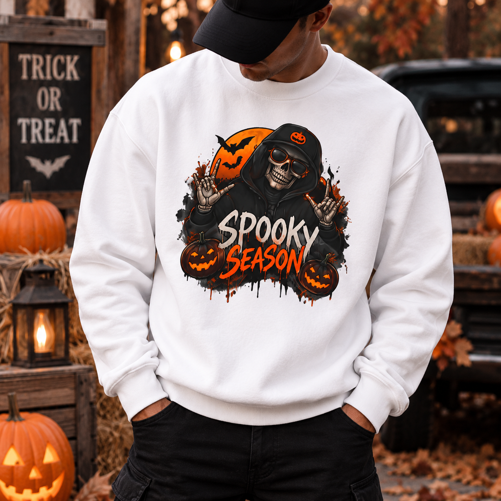 Men’s Spooky Season Halloween Sweatshirt | Skull Pumpkin Crewneck