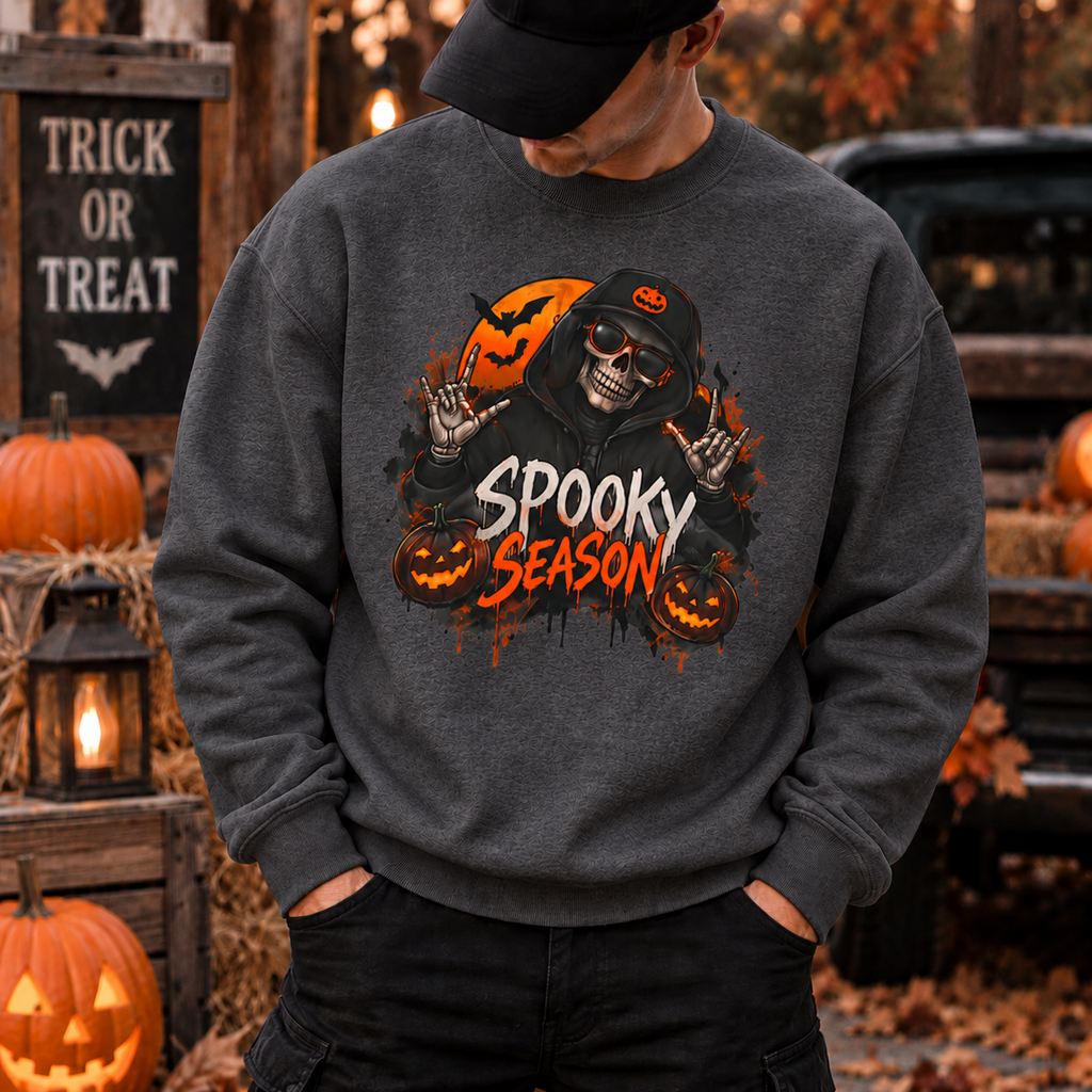 Men’s Spooky Season Halloween Sweatshirt | Skull Pumpkin Crewneck