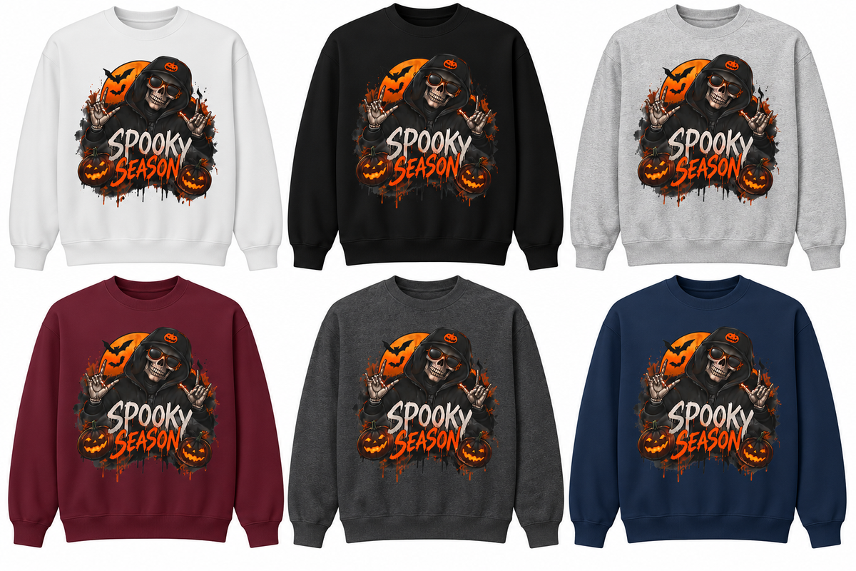 Men’s Spooky Season Halloween Sweatshirt | Skull Pumpkin Crewneck