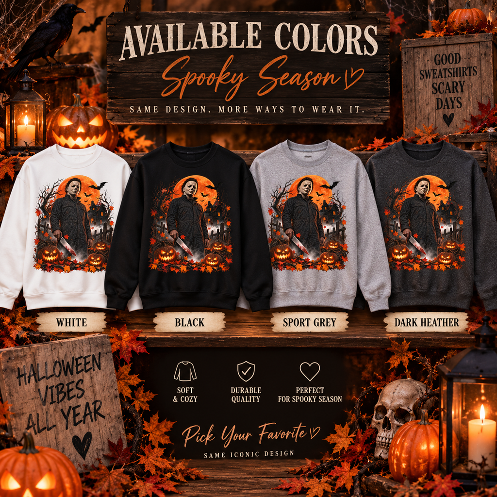 Vintage Horror Halloween Sweatshirt – Masked Slasher Pumpkin Night Crewneck