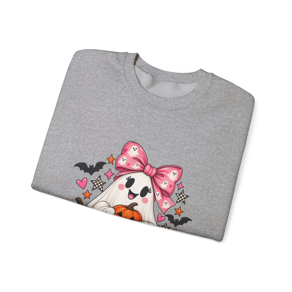 Cute Ghost Halloween Sweatshirt Pink Bow Pumpkin Crewneck