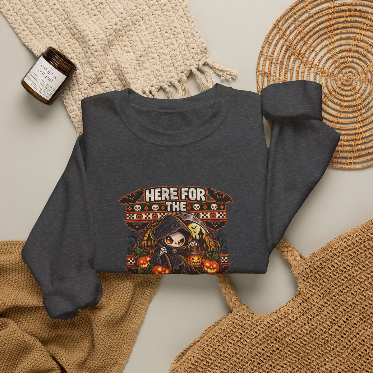 Here for the Boos Halloween Sweatshirt | Cute Grim Reaper Crewneck