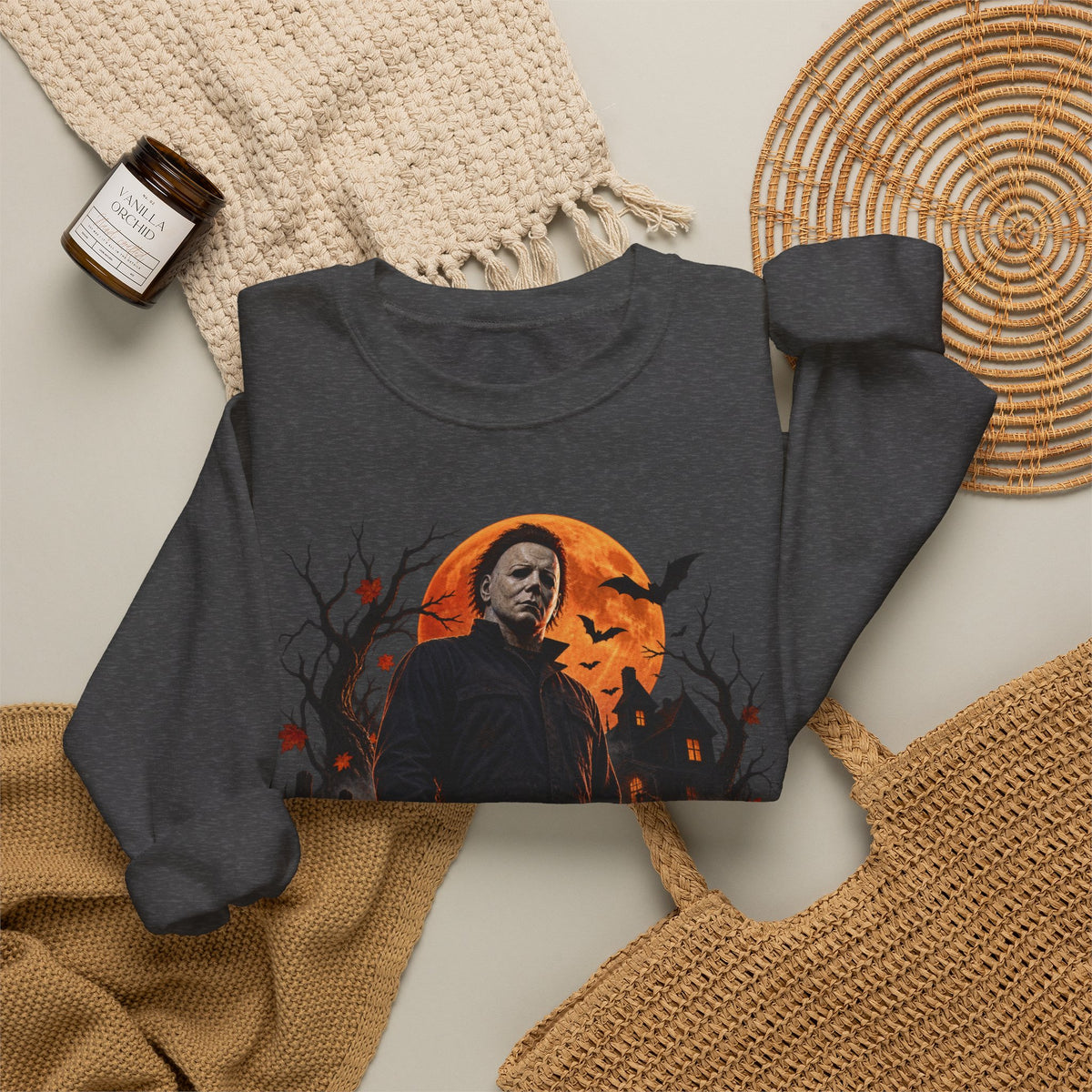 Vintage Horror Halloween Sweatshirt – Masked Slasher Pumpkin Night Crewneck