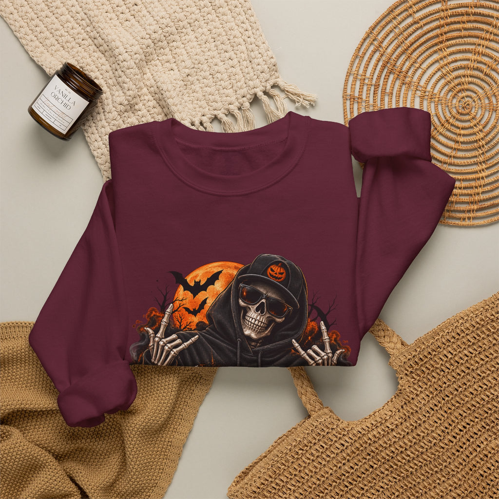 Men’s Spooky Season Halloween Sweatshirt | Skull Pumpkin Crewneck