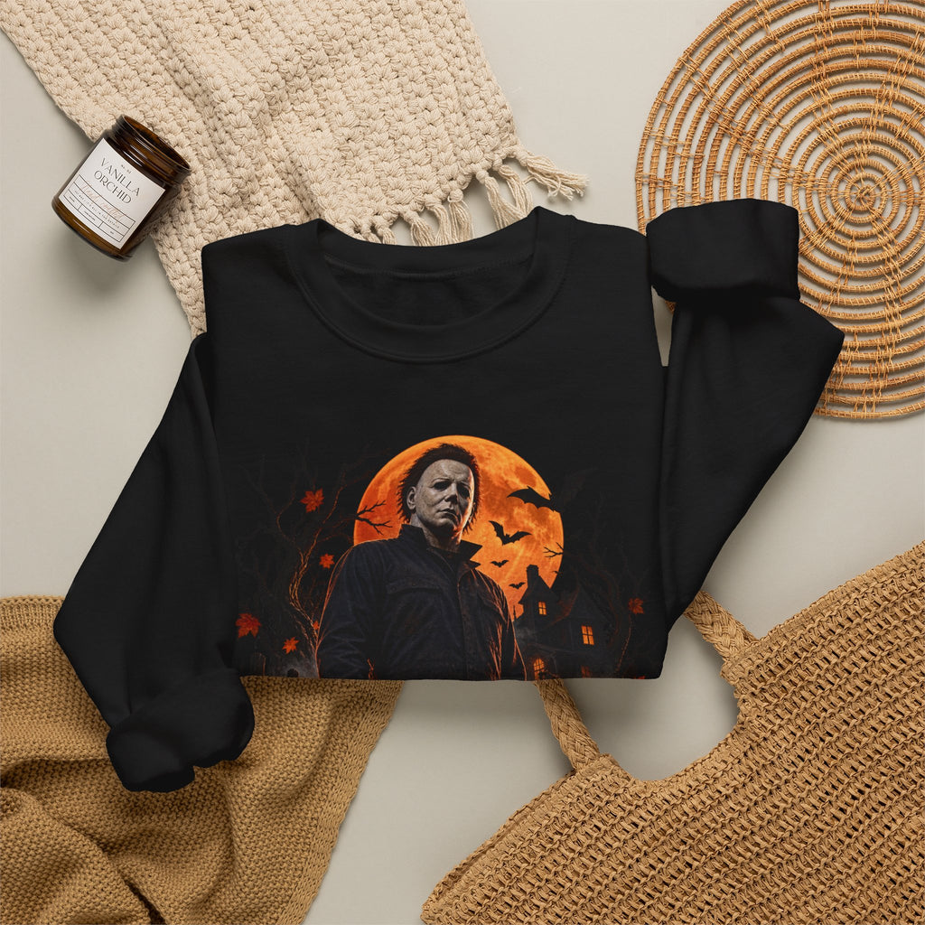 Vintage Horror Halloween Sweatshirt – Masked Slasher Pumpkin Night Crewneck