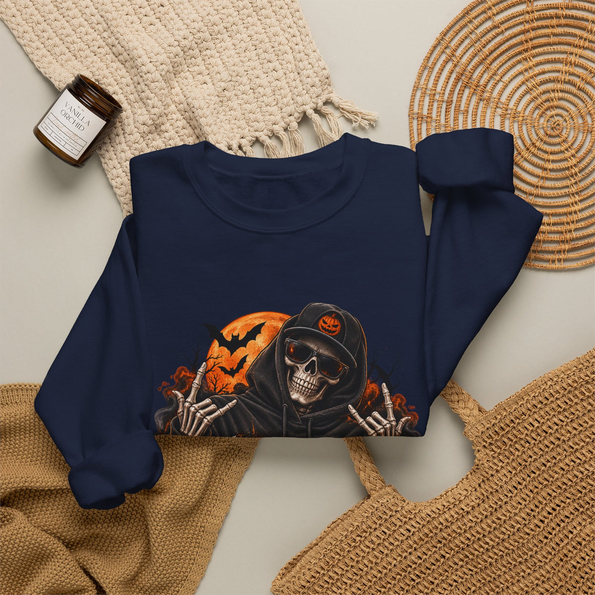Men’s Spooky Season Halloween Sweatshirt | Skull Pumpkin Crewneck