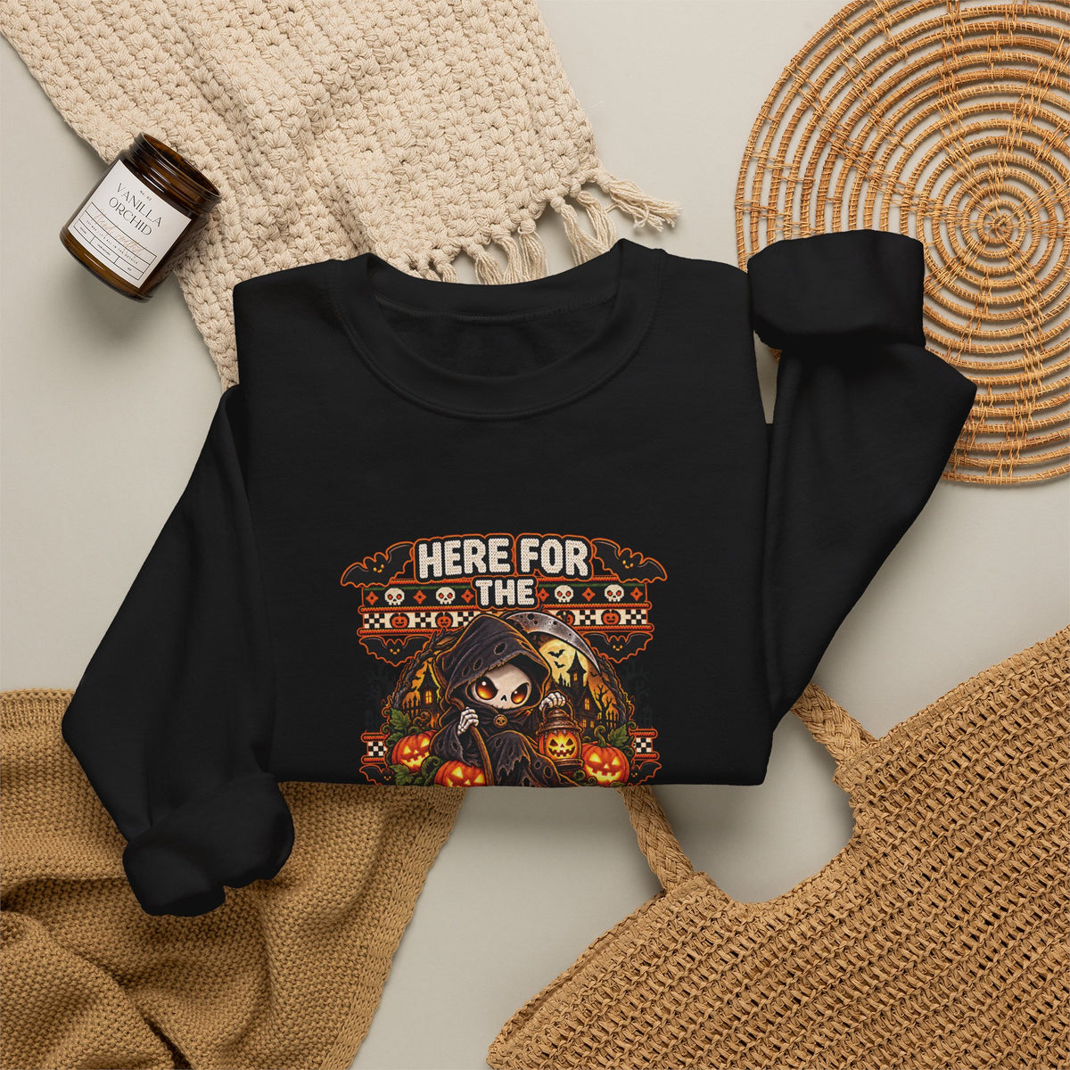 Here for the Boos Halloween Sweatshirt | Cute Grim Reaper Crewneck