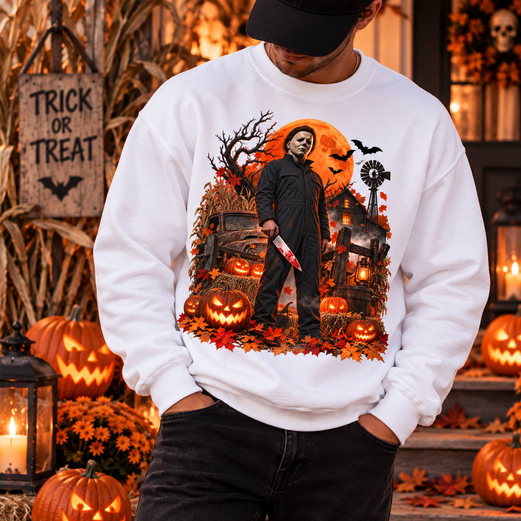 Vintage Slasher Halloween Sweatshirt – Haunted Pumpkin Night Horror Crewneck