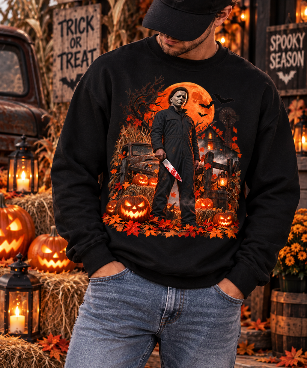 Vintage Slasher Halloween Sweatshirt – Haunted Pumpkin Night Horror Crewneck
