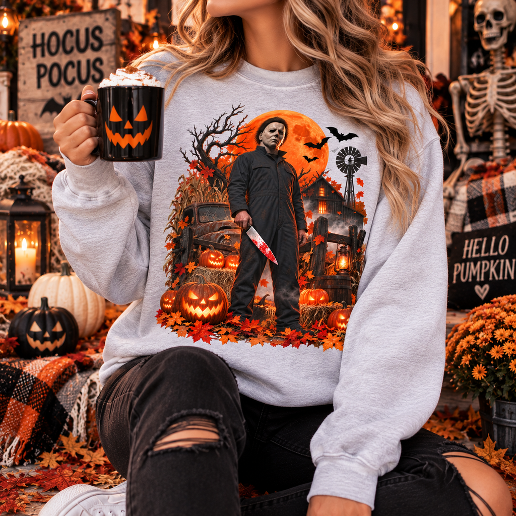 Vintage Slasher Halloween Sweatshirt – Haunted Pumpkin Night Horror Crewneck