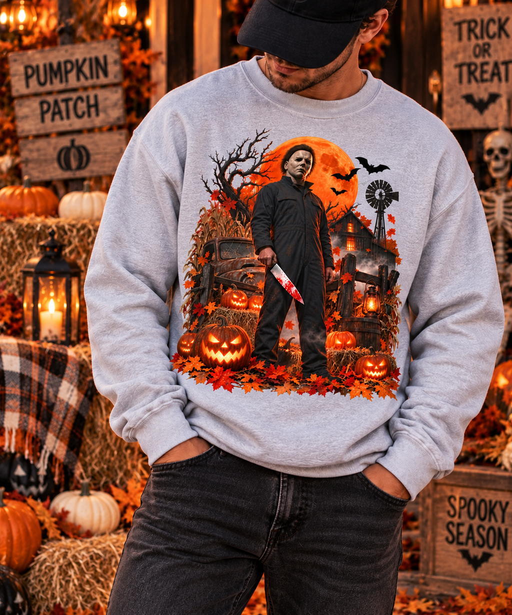 Vintage Slasher Halloween Sweatshirt – Haunted Pumpkin Night Horror Crewneck