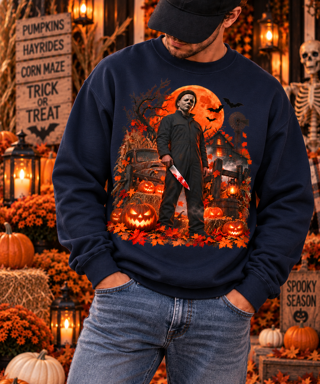 Vintage Slasher Halloween Sweatshirt – Haunted Pumpkin Night Horror Crewneck