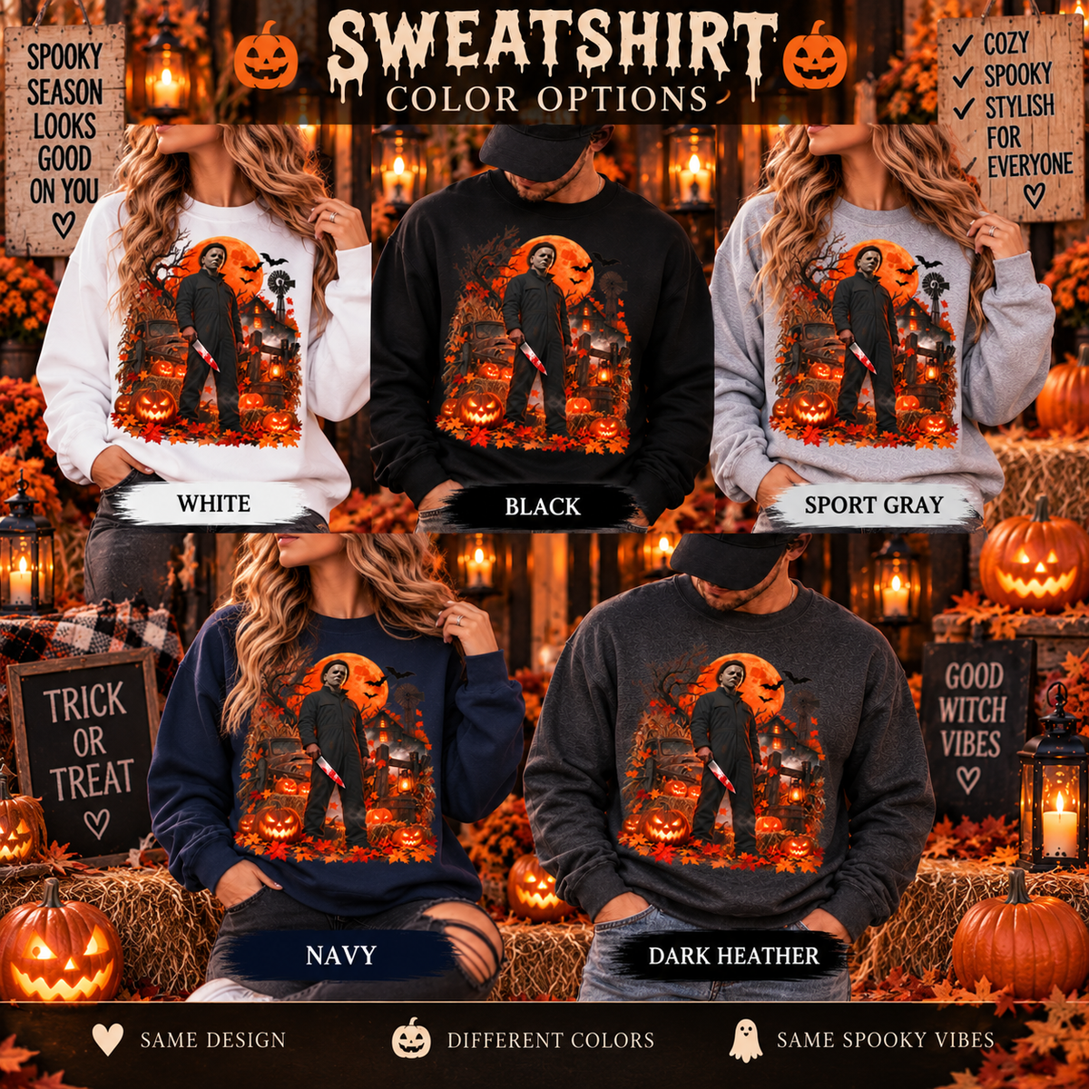 Vintage Slasher Halloween Sweatshirt – Haunted Pumpkin Night Horror Crewneck
