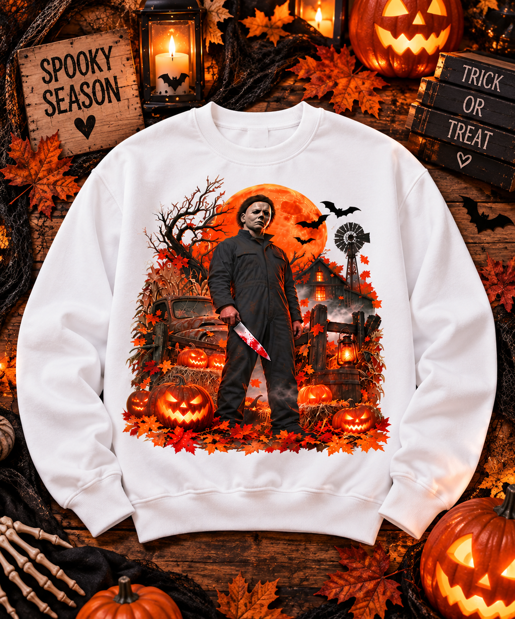 Vintage Slasher Halloween Sweatshirt – Haunted Pumpkin Night Horror Crewneck