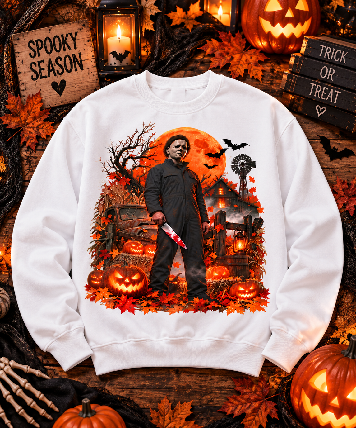 Vintage Slasher Halloween Sweatshirt – Haunted Pumpkin Night Horror Crewneck