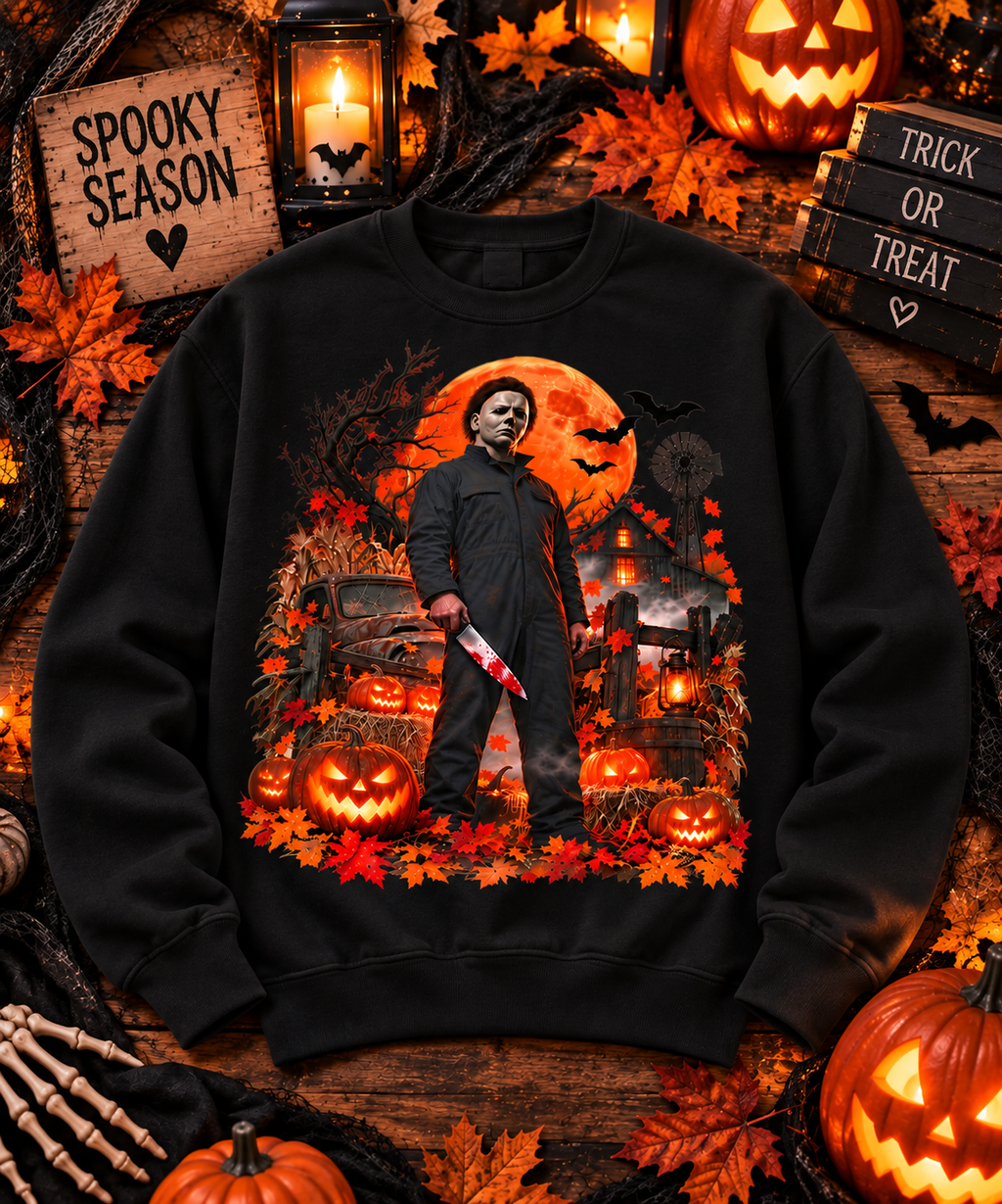 Vintage Slasher Halloween Sweatshirt – Haunted Pumpkin Night Horror Crewneck
