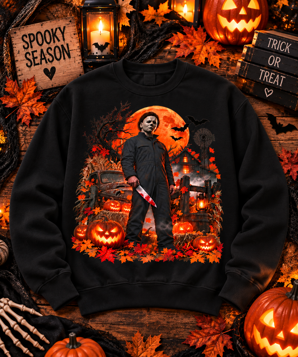 Vintage Slasher Halloween Sweatshirt – Haunted Pumpkin Night Horror Crewneck