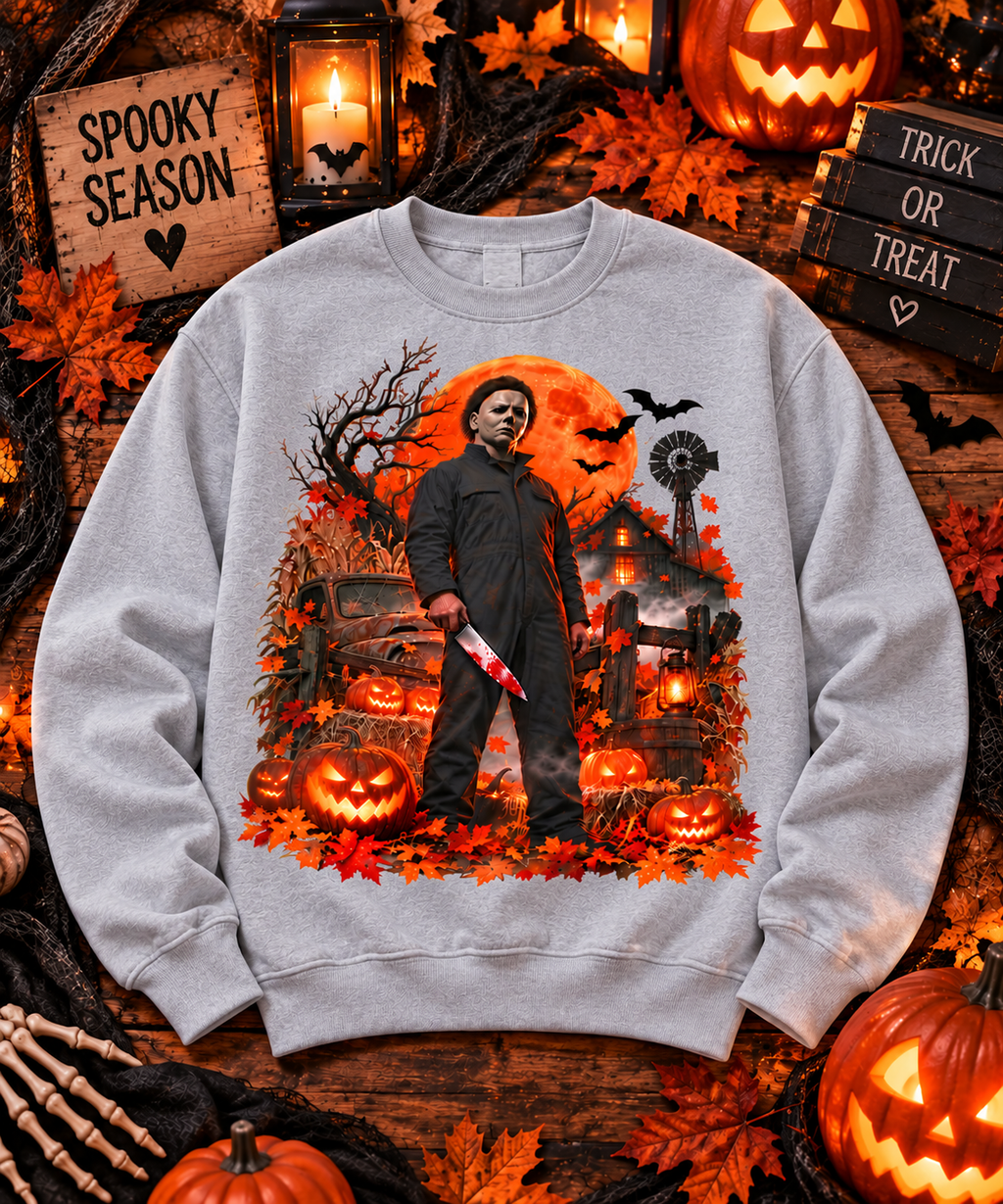 Vintage Slasher Halloween Sweatshirt – Haunted Pumpkin Night Horror Crewneck