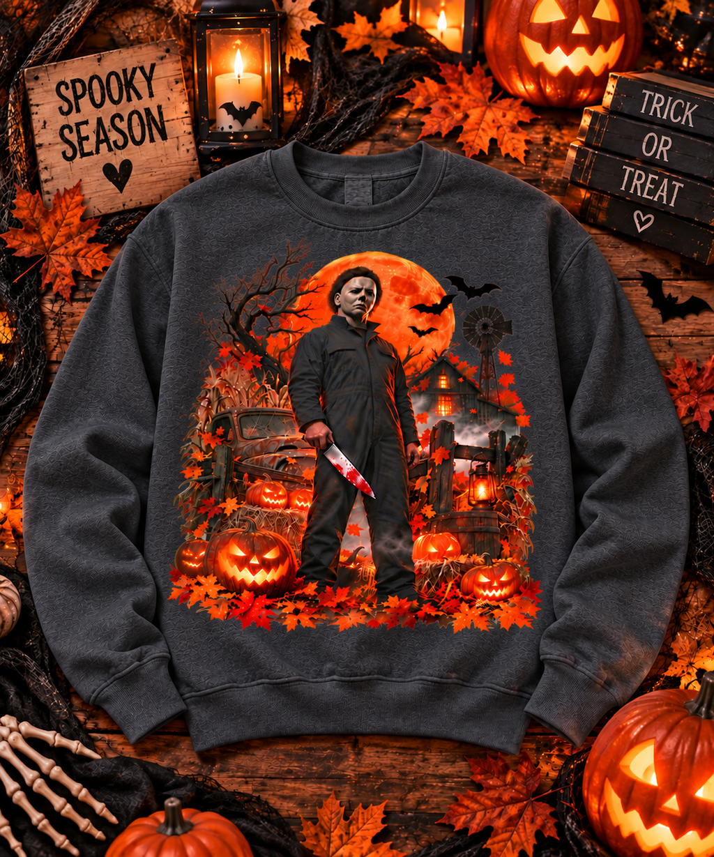 Vintage Slasher Halloween Sweatshirt – Haunted Pumpkin Night Horror Crewneck