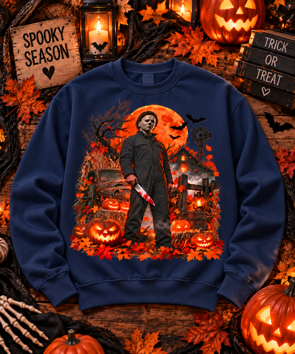 Vintage Slasher Halloween Sweatshirt – Haunted Pumpkin Night Horror Crewneck