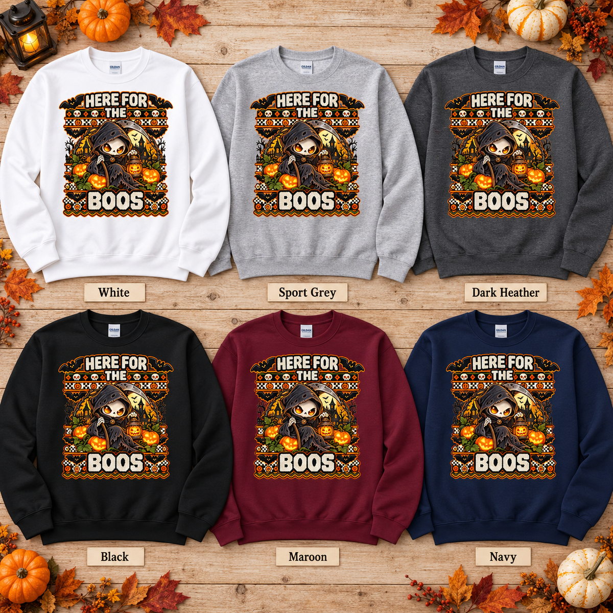 Here for the Boos Halloween sweatshirt all six colors mockup