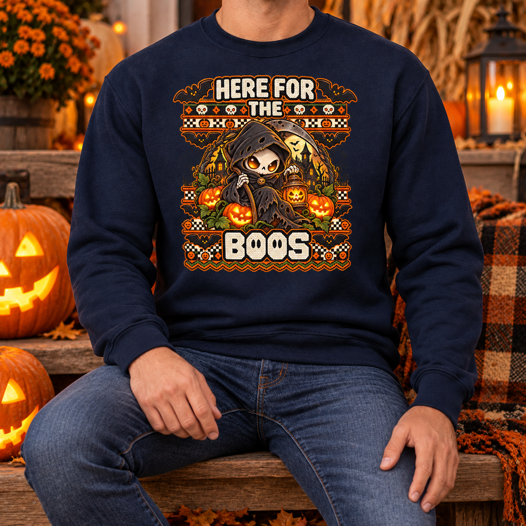 Here for the Boos Halloween sweatshirt man navy mockup