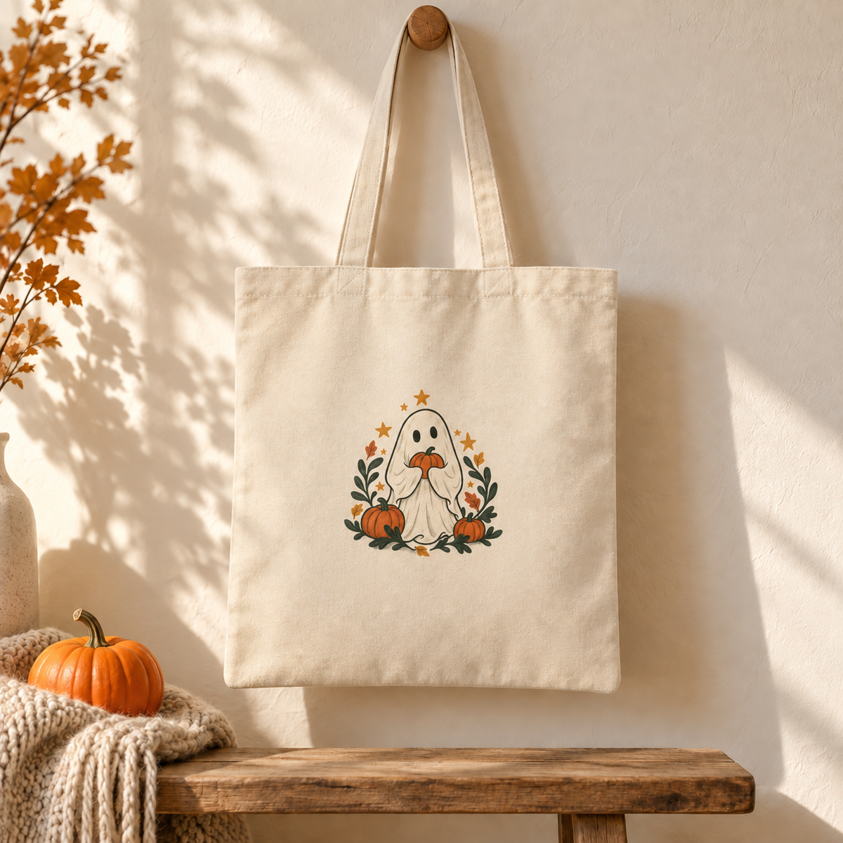 Little Ghost Halloween Canvas Tote