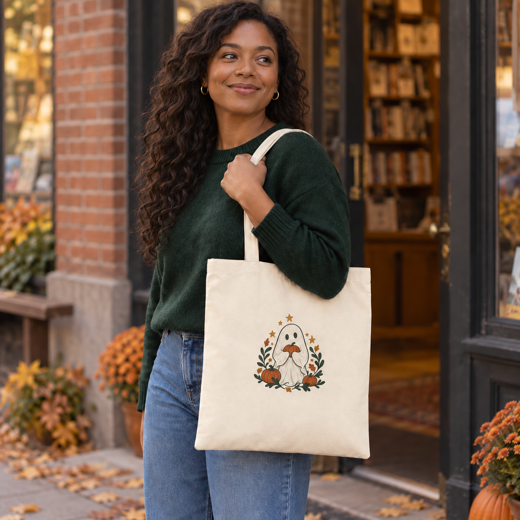 Little Ghost Halloween Canvas Tote