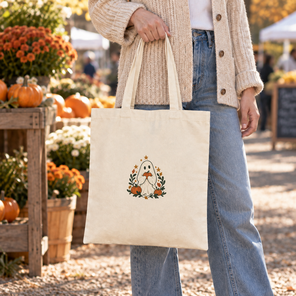 Little Ghost Halloween Canvas Tote