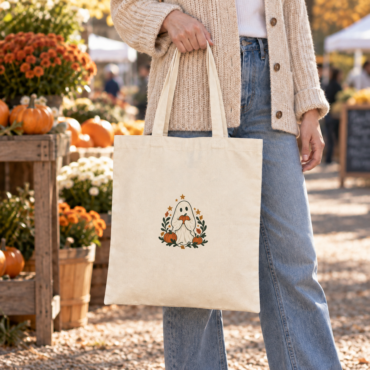 Little Ghost Halloween Canvas Tote